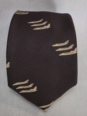 Vintage Classic Brown Necktie with Cream Airplane Motif